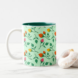 Tasse 2 Couleurs Motif floral avec fleurs roses colorées