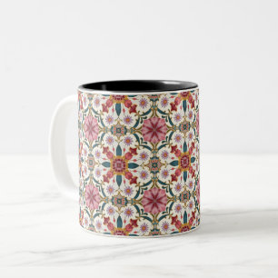 Tasse 2 Couleurs Motif floral boho en rouge, rose et sarcelle