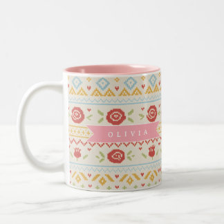 Tasse 2 Couleurs Motif floral boho nordique folklorique personnalis