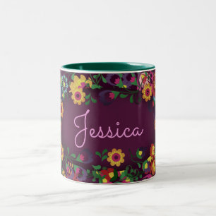 Tasse 2 Couleurs Motif floral coloré et occupé violet personnalisé