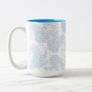 Tasse 2 Couleurs Motif floral élégant bleu et blanc