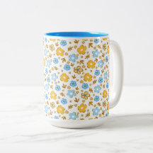 Motif floral élégant de ferme bleu jaune