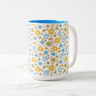 Tasse 2 Couleurs Motif floral élégant de ferme bleu jaune