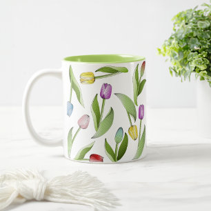 Tasse 2 Couleurs Motif floral élégant et moderne de tulipes colorée