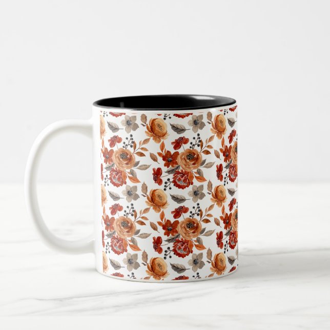 Tasse 2 Couleurs Motif floral marron aquarelle (Gauche)