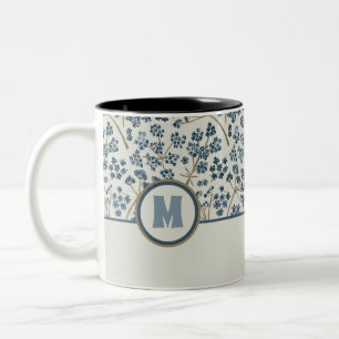 Tasse 2 Couleurs Motif floral Monogramme Aquarelle bleue Caraway