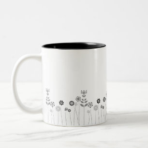 Tasse 2 Couleurs Motif floral noir et blanc de Mininmalist