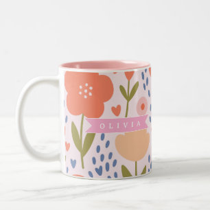 Tasse 2 Couleurs Motif floral personnalisé folk mignon nordique ros