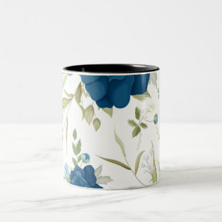 Tasse 2 Couleurs Motif floral sans couture à l'aquarelle bleue