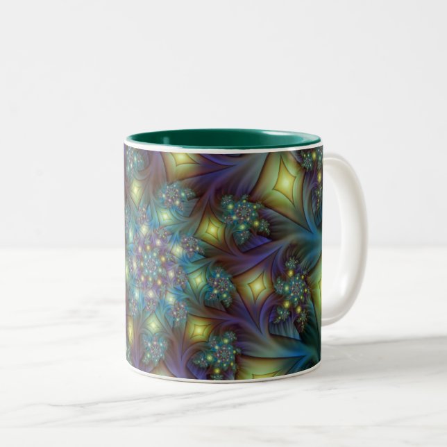 Tasse 2 Couleurs Motif fractal bleu moderne éclairé (Devant droit)