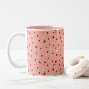 Tasse 2 Couleurs Motif Fraises et Fleurs