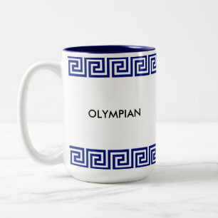 Tasse 2 Couleurs Motif géométrique grec olympien bleu et blanc