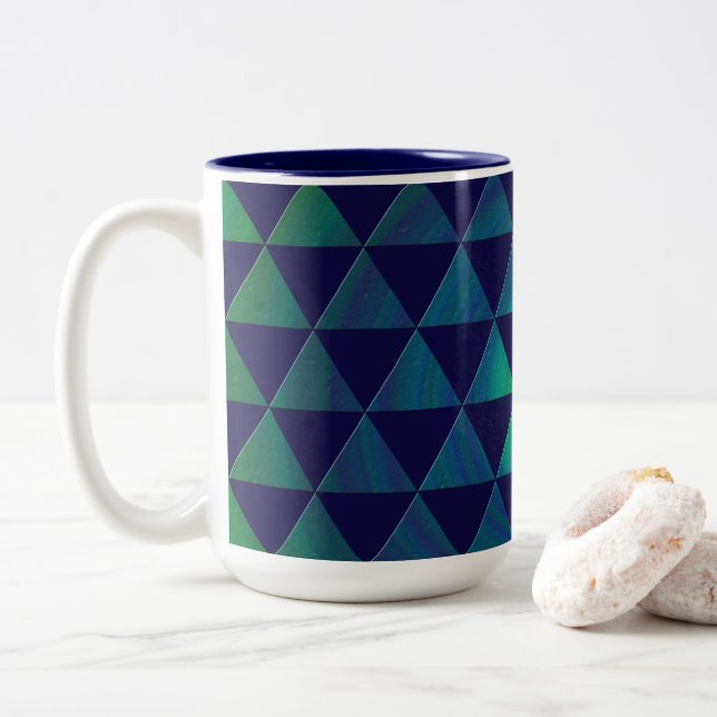 Tasse 2 Couleurs Motif géométrique Mandala vert bleu (Avec donut)