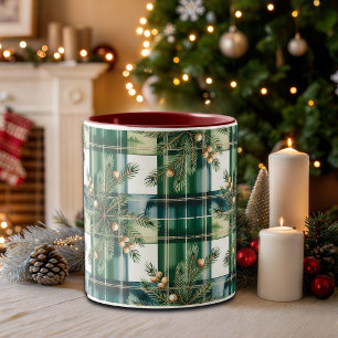 Tasse 2 Couleurs Motif Gingham Vert Blanc Vintage