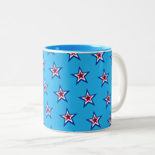Tasse 2 Couleurs Motif gras rouge, blanc et bleu étoile