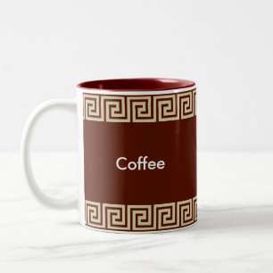 Tasse 2 Couleurs Motif grec beige sur rouge Brown