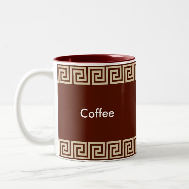 Tasse 2 Couleurs Motif grec beige sur rouge Brown (Gauche)