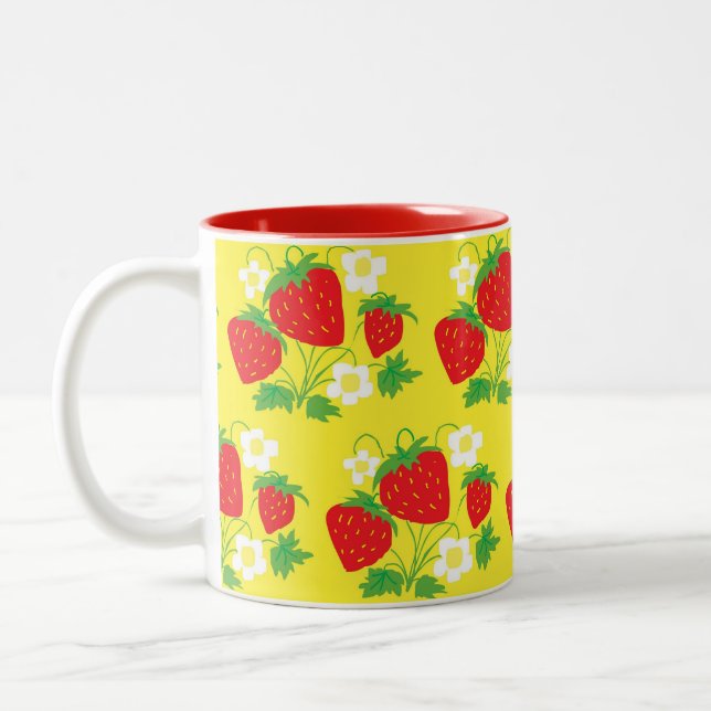 Tasse 2 Couleurs Motif jaune de fraise et de fleur (Gauche)