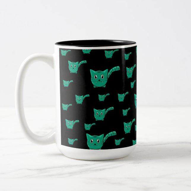 Tasse 2 Couleurs Motif Kitty noir et vert (Gauche)