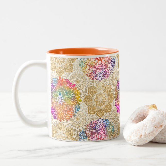 Tasse 2 Couleurs Motif Mandala (Avec donut)