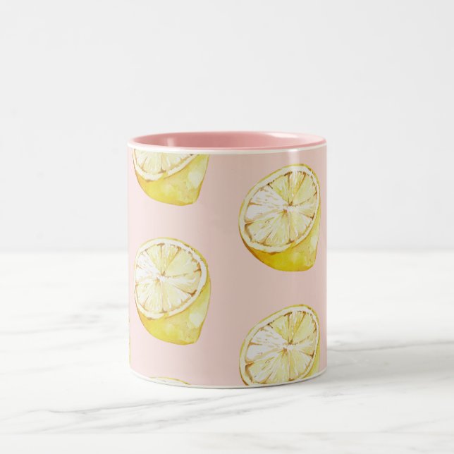 Tasse 2 Couleurs Motif moderne Pastel rose et citron jaune (Centre)