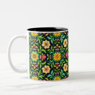 Tasse 2 Couleurs Motif ornemental floral aux couleurs vives