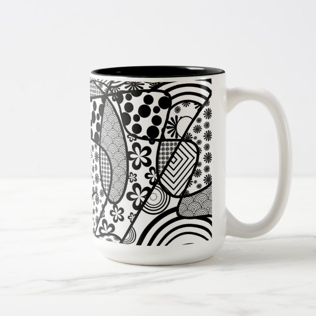 Tasse 2 Couleurs Motif Patchwork Noir & Blanc 02 (Droit)