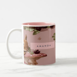 Tasse 2 Couleurs Motif personnalisé Kawaii Bunny & Berry Cupcake