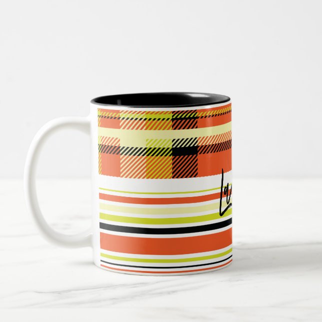 Tasse 2 Couleurs motif plaid nom personnaliser (Gauche)