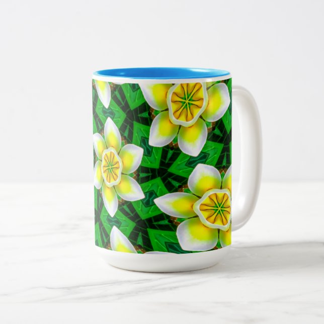 Tasse 2 Couleurs Motif Plumeria Jaune (Devant droit)