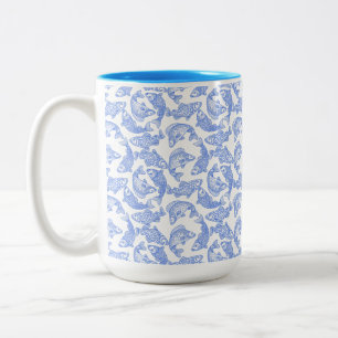 Tasse 2 Couleurs Motif Poisson Bleu