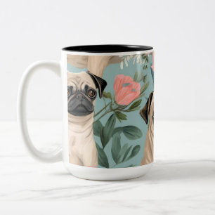 Tasse 2 Couleurs Motif Pug floral vintage Chien botanique mignon
