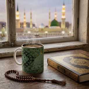 Tasse 2 Couleurs Motif Rawdah et Mosquée du Dôme Vert de Madinah