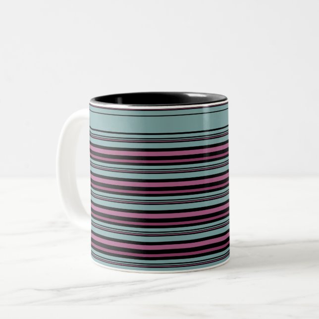Tasse 2 Couleurs Motif rayé rose gris foncé (Devant gauche)