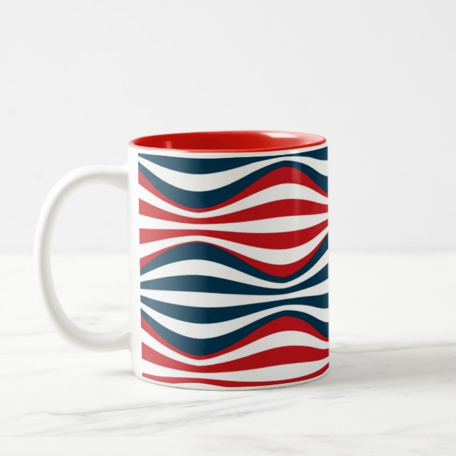 Tasse 2 Couleurs motif rayé rouge blanc et bleu   (Gauche)