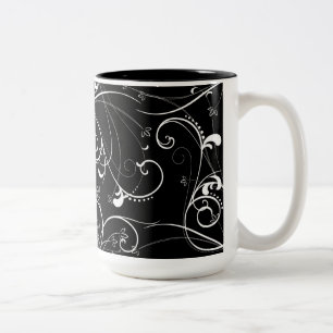 Tasse 2 Couleurs Motif Répétitif Floral Délicat en Blanc sur Fond N