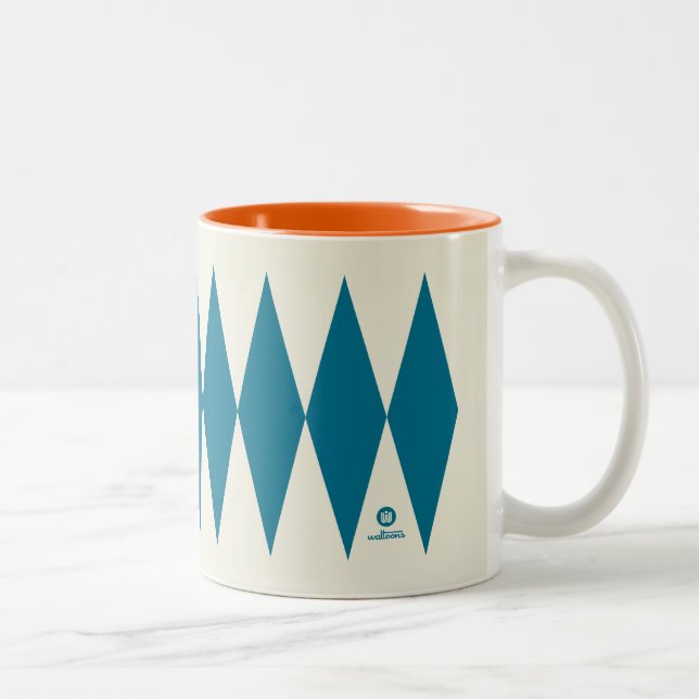 Tasse 2 Couleurs Motif Retro Mod Blue Diamond (Droit)