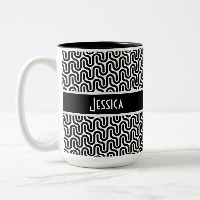 Tasse 2 Couleurs Motif rétro noir et blanc unique personnalisé (Gauche)