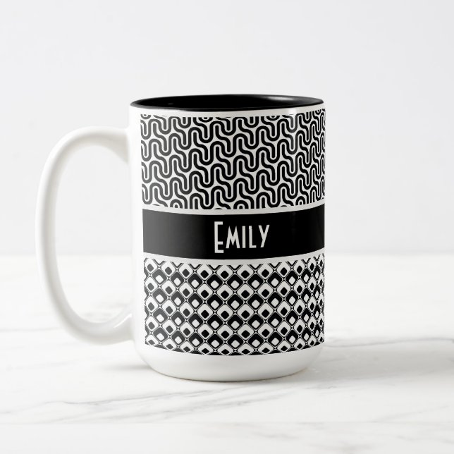 Tasse 2 Couleurs Motif rétro noir et blanc unique personnalisé (Gauche)