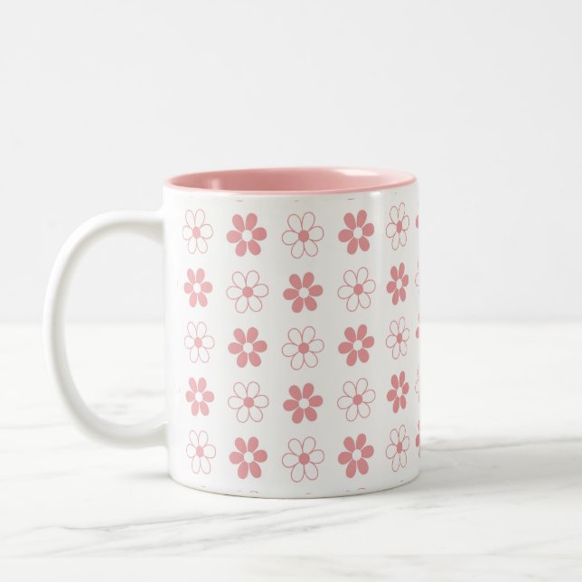 Tasse 2 Couleurs Motif rose et blanc sur blanc (Gauche)