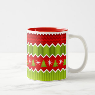 Tasse 2 Couleurs Motif rouge et vert de Noël de Chevron de rayures