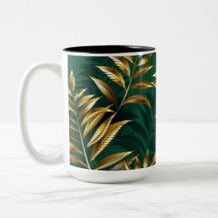 Tasse 2 Couleurs Motif sans couture avec des fougères dorées