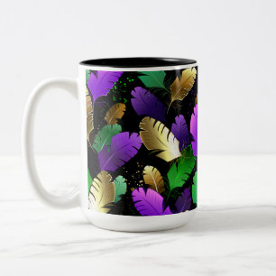 Tasse 2 Couleurs Motif sans couture avec plumes de Mardi Gras