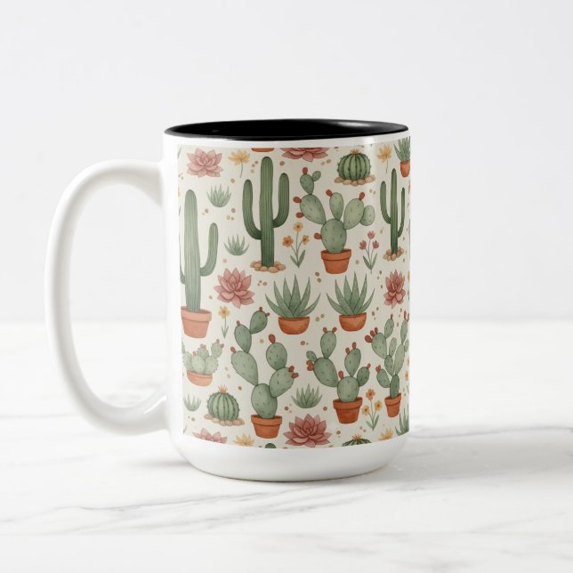 Tasse 2 Couleurs Motif sans couture de cactus de désert succulent (Gauche)
