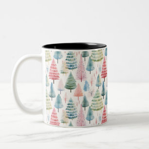 Tasse 2 Couleurs Motif sapins de Noël pastel colorés