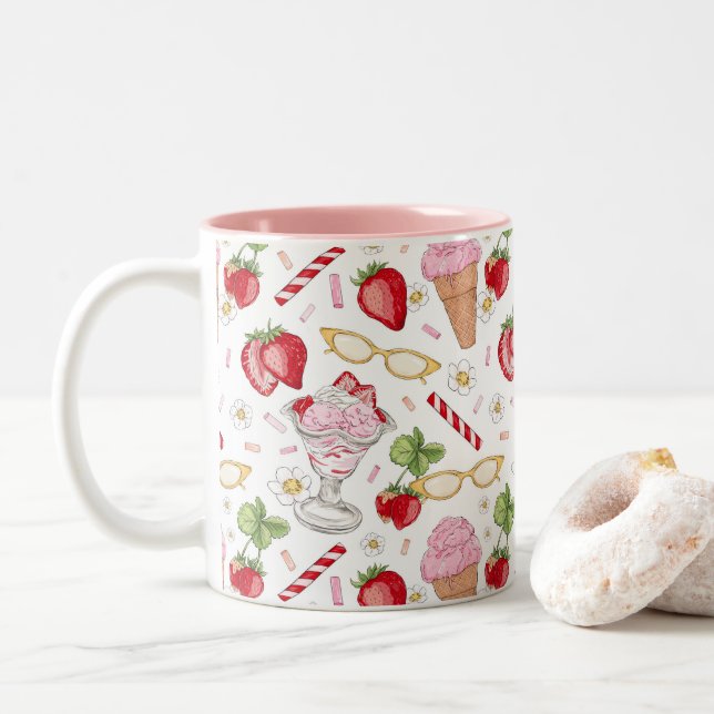 Tasse 2 Couleurs Motif Sundae fraise (Avec donut)
