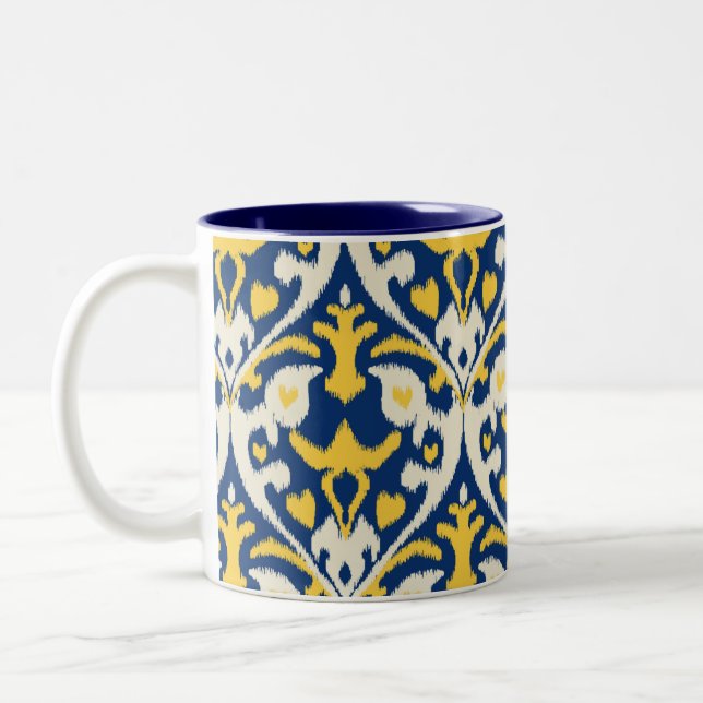 Tasse 2 Couleurs Motif tribal d'ikat bleu jaune de couleur chamois (Gauche)
