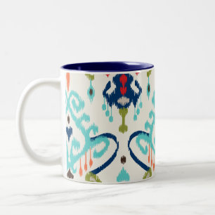 Tasse 2 Couleurs Motif tribal d'ikat turquoise moderne chic de bleu