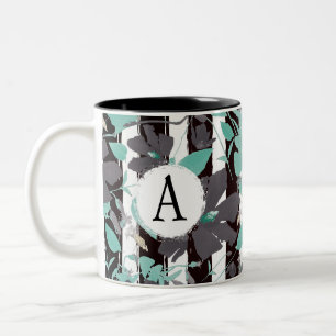 Tasse 2 Couleurs Motif Turquoise  gris monogramme