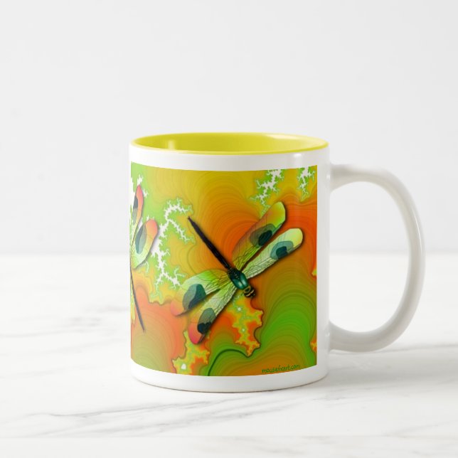 Tasse 2 Couleurs Mouche De Dragonflies Vertes Et Fractées (Droit)
